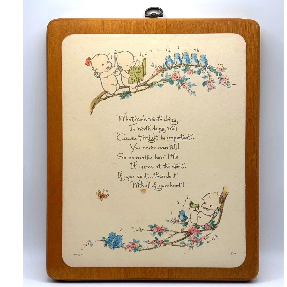 VTG 1973 Kewpie Doll, Rose O'Neill, American Greetings, Wood Wall Hanging, Poem